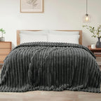 Exclusivo Mezcla Striped California King Fleece Bed Blanket, Grey by ExclusivoMezcla