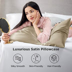 Bedsure Satin Pillowcases, Similar to Silk Pillow Cases Queen Size Set of 6, Pillow Case for Sleeping Women with Envelope Closure, Gifts for Women Men, Khaki, 20x30 Inches, 6pcs - Image 2