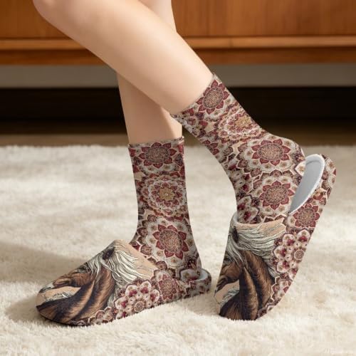 Womens Fuzzy Slipper with Socks Warm Cozy House Slipper and Socks Set Plush Winter Shoes for Indoor - Image 2