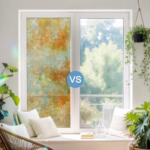 Orange Fall Ombre Window Privacy Film Rainbow Static Cling Stain Glass Window Film for Glass Door, Decorative Heat Blocking Sunroof Decal Sticker for Car 23.6"x78.7" Watercolor Abstract Oil Painting - Image 5