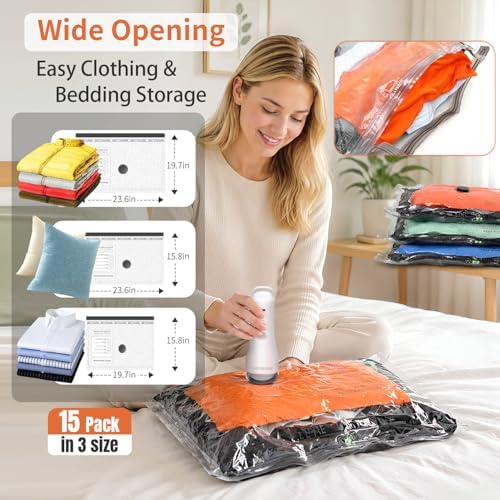 Travel Vacuum Compression Storage Bags with Electric Pump 18 Pack丨Space Saver Packing Seal Bags, Airtight Leak-Proof Thickened for Clothes, Luggage, Bedding, Closet Seasonal Organizer - Image 7