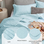 Love's cabin Oversized King Quilt Set, Soft Bedspread Comforter, Light Blue - Image 4