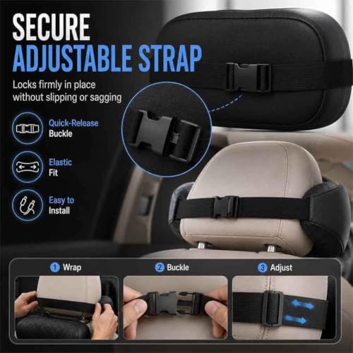 Universal Memory Foam Car Headrest Neck Pillow, Ergonomic Support (Black,Set) - Image 3