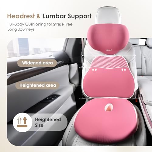 FLORICH Car Seat Cushion & Lumbar Support Pillow & Car Neck Pillow, Ergonomic Memory Foam Driving Seat Cushion for Back & Sciatica Pain Relief, Non-Slip Washable Cushion for Car, Driver, Office-Pink - Image 7