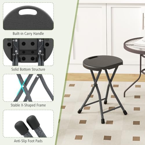 GYMAX Folding Stool, 18in Portable Collapsible Bar Stool with Handle & Steel Frame, 330lbs Sturdy Foldable Lightweight Metal Chair for Outdoor/Indoor Kitchen Home Bar, Assembly Free (Set of 1, 18inch) - Image 6