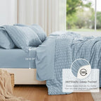Seersucker Light Blue King Size Comforter Set, 7-Piece Bed in a Bag - Image 3