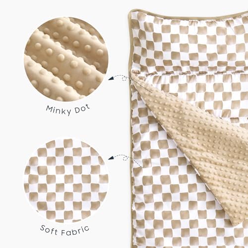Wake In Cloud - Toddler Nap Mat with Pillow and Minky Fleece Blanket, for Kids Boys Girls Ages 3 Plus in Daycare Preschool, Roll Up Sleeping Bag, Gingham Grid Checkered, Brown White, Standard - Image 6
