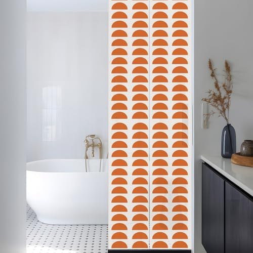 Window Privacy Film Frosted, Orange Boho Reusable Static Cling Window Tints, Middle Century Geometric Abstract Art Heat Control Windows Films for Offices, Balcony, 29.5 x 118 Inches - Image 3