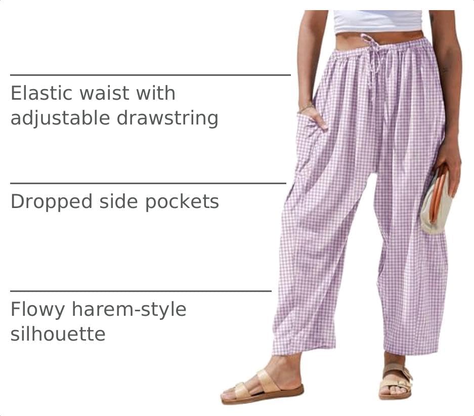 TARSE Womens Linen Wide Leg Striped Pants Casual Barrel Palazzo Harem Pants - Image 4