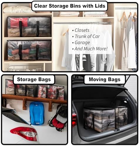 ClearSpace Heavy Duty Moving Bags or Storage Bins with Lids, Clear, 4 Pack - Image 2
