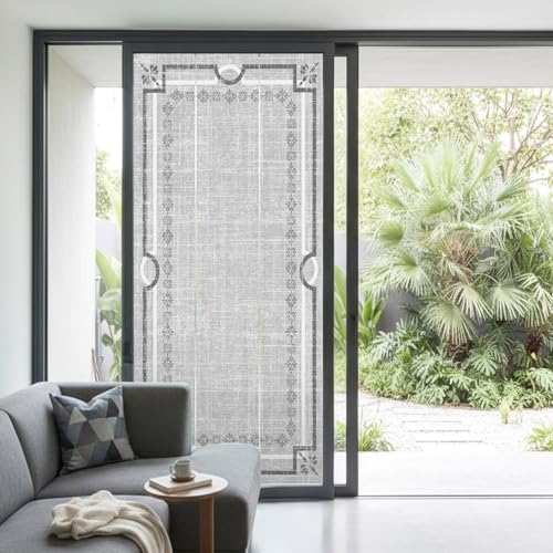 Window Privacy Film Frosted, Gray Botanical Non-Adhesive Static Cling Window Tint, Vintage Florals Geometric Minimalist Insulated Windows Frosted Films for Living Room, 35.4 x 78.7 Inches - Image 2