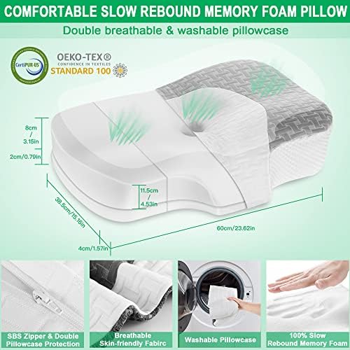 Elviros Cervical Memory Foam Neck Pillow for Pain Relief Side Sleeping - Image 2