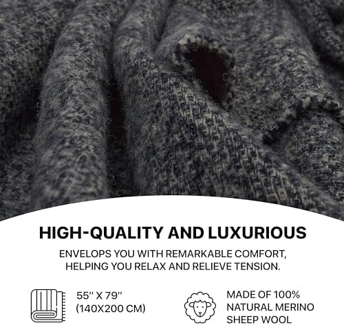 Merino Wool Throw Blanket, Indoor & Outdoor Blankets and Throws, Soft Blanket with Fringes, 55"x79" (140 x 200 cm) - Image 6