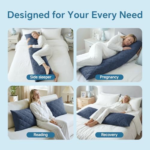 BEDELITE Cooling Body Pillow, Memory Foam Filled, Navy Blue, 20x54 Inches - Image 5