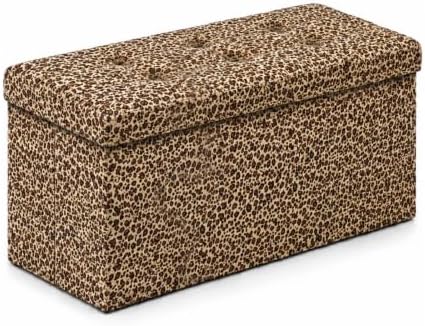 ALASDO 30 Inch Folding Storage Ottoman Bench with Hidden Storage, PU Leather Ottoman Foot Rest Stool, End of Bed Bench for Bedroom, Living Room, Entryway and Closet, Leopard Print by ALASDO