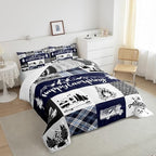 Camping Adventure Comforter Set King Size,RV Camper Accessories for Travel Trailers Bedding Set All Season Quilt Set,Rustic Blue Plaid Boho Aztec Exotic Microfiber Polyester Down Comforter - Image 2