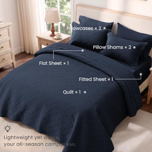 Love's cabin Quilts for Queen Bedspreads, 7 Pieces Bed in a Bag, Navy - Image 2