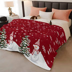 Christmas Snowman Throw Blanket, Winter Xmas Trees Fluffy Soft Blankets for Couch Bed Travel, Snowflakes Red Plush Microfiber Striped Flannel Blankets, Lightweight Sofa Blankets 50"x80" - Image 2