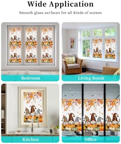 Window Privacy Film Frosted, Thanksgiving Fall Static Cling Door Window Covering, Gnomes Orange Green Pumpkin Leaves UV Blocking Windows Film for Office, Hotel, Bedroom, 29.5 x 78.7 Inches - Image 7