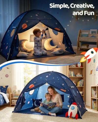 Sumbababy Twin Kids Bed Tent Canopy Galaxy Play Tent Indoor, Blue - Image 2