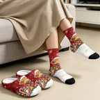Jeiento Winter Fuzzy Slipper and Crew Socks for Women,Adult Slip-on Close Toe House Slipper,Flat Comfort home Slides - Image 3
