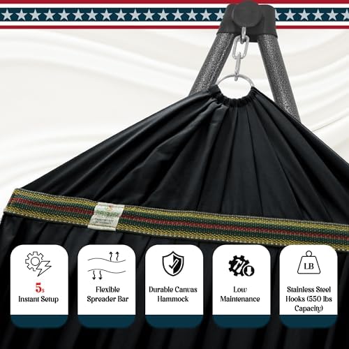 Tranquillo Uniki Hammock with Stand for Outside Portable Hammock, Black - Image 3