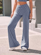 Aoysky Womens Wide Leg Gingham Yoga Pants High Waist Casual Lounge Pants - Image 2