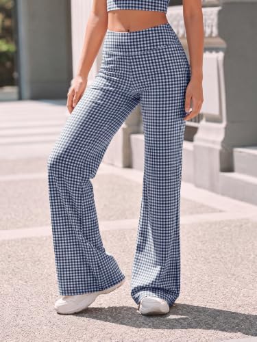 Aoysky Womens Wide Leg Gingham Yoga Pants High Waist Casual Lounge Pants - Image 2