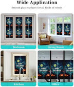 Window Privacy Film Frosted, Halloween Non-Adhesive Static Cling Window Tint, Blue Spooky Pumpkin Ghost Moonlight Castle Insulated Windows Frosted Films for Living Room, 35.4 x 78.7 Inches - Image 7