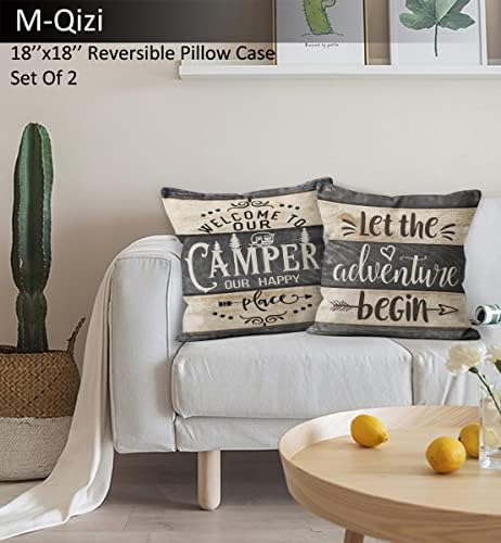 Camper Decor Doormat Pillow Cover Set - 1 * 30''x17'' Camper Rugs for Inside, 2 * 18x18 Camper Pillows Cover, RV Decorations for Inside Camper - Let The Adventure Begin - Image 3