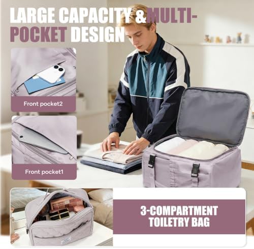 suwasp Travel Backpack with Toiletry Bag Set for Women Men,Ryanair Backpack 40x30x20CM Airline Approved Personal Item Travel Bag, Carry On Backpack Fits 14 Inch Laptop, 180° Opening, Light Purple - Image 2