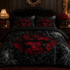 CCoutueChen Gothic Black Rose Bedding Set Full Size, Red Sexy Lip Comforter Set for Girls Women, 3 Pieces Soft Fluffy Microfiber with 2 Pillowcases, 79"x90" by CCoutueChen
