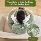 17" Reading Pillow for Bed,U Shaped Arm & Elbow Support,Green Flannel - Image 4