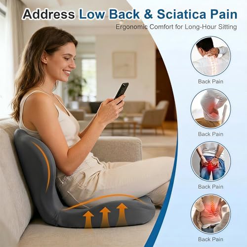 Car Seat Cushion with Back Support for Driving, Ergonomic Support Relief Pad for Auto/Truck/Office, Hollow Ventilation, Anti-Slip Driver Seat Cushion, Washable Cover, 18.1"x17"(Grey) - Image 7