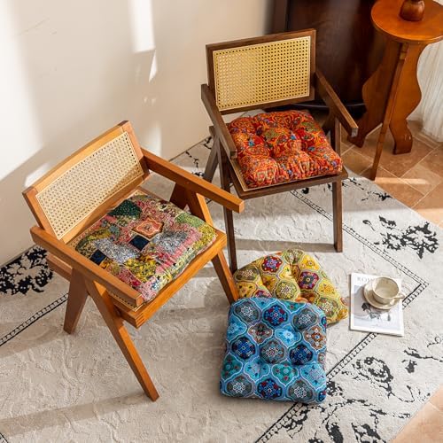 vctops 2 Pack Boho Geometric Chair Cushions with Ties U-Shaped Soft Cozy Cotton Linen Chair Pads Non Slip Seat Cushions for Indoor Dining Room and Kitchen Chairs (Blue,18"x18") - Image 6
