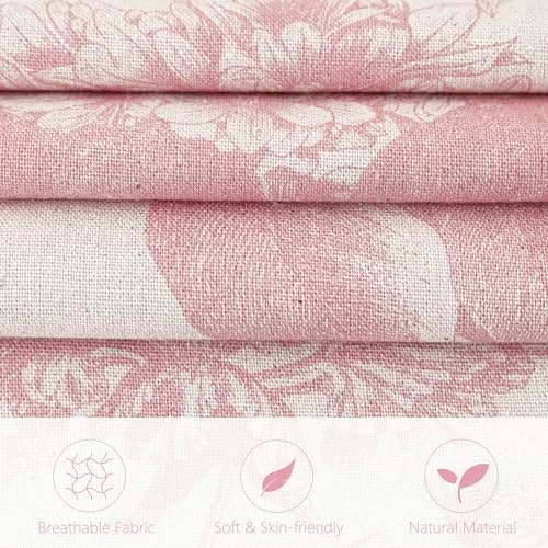 Foindtower Set of 2 Linen Floral Throw Pillow Covers Neutral Vintage Print Decorative Cozy Cushion Covers Farmhouse Boho Home Decor for Sofa Chair Couch Bedroom Living Room,24×24 Inch,Light Pink - Image 2