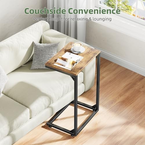 Simple Trending C Shaped End Table, Small Side Table, TV Trays for Couch, Sofa Table for Living Room, Bedside, Rustic Brown - Image 5