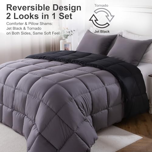KASENTEX Twin Comforter Set, Reversible, Goose Down Alternative, All Season - Image 2