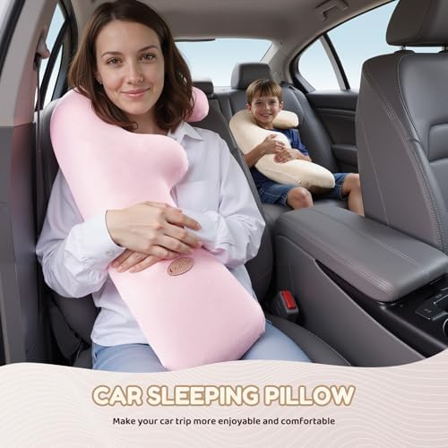 FLORICH Memory Foam Kids Travel Pillow, Car Sleeping Pillow, F-Shape Car Pillows for Adults and Children, Traveling Car Pillow for Kids with Removable Pillowcase (Dark Beige) - Image 2