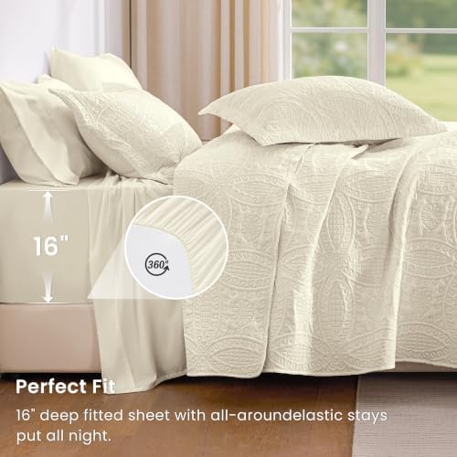 Love's cabin King Size Quilts Bedspreads, 7 Pieces Bed in a Bag, Beige - Image 4