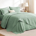 Love's cabin Queen Quilt Set Sage, Bed in a Bag Queen Size Bedding 7 Pieces, Ultrasonic Embossed Coin Pattern Comforter, Lightweight Bedspreads for All Seasons Quilt with Sheets, Pillowcases & Shams by Lovescabin