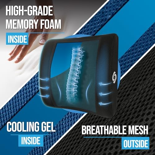 Samsonite Cooling Memory Foam Lumbar Support Pillow for Office Chair, Gaming Chair & Car Seat Automotive Ergonomic Back Cushion, Home Office Essentials, Sitting Comfort and Posture Relief Back Support - Image 3