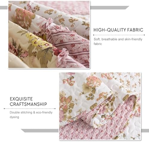 Travan 3-Piece Quilt Set Quilted Bedspread Lightweight Coverlet Set Garden Style Floral Printed Oversized Quilted Bedding Set with Shams for All Season, Exquisite, Queen Size - Image 4