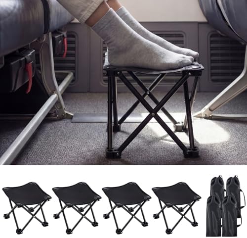 Ripeng 4 Pcs Portable Airplane Travel Foot Rest, Folding Camping Stool, Under Desk Foot Rest at Work for Long Flight, Home and Office Outdoor Hiking Fishing with Carry Bag (Black) by Ripeng