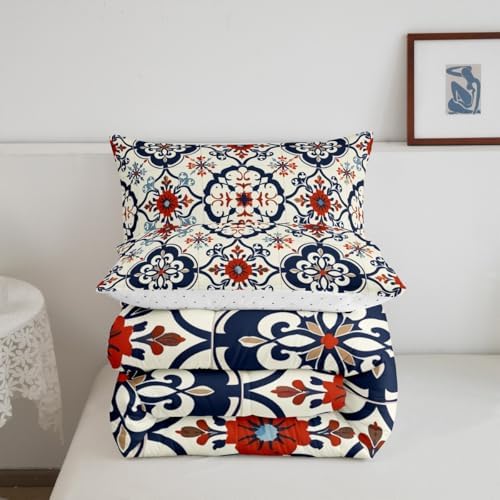 Erosebridal Mexican Tile Full Bedding Set,Colorful Talavera Tile Comforter Set for Kids Adults,Vintage Boho Floral Duvet Insert,Ethnic Mexico Style Bedroom Decor with 2 Pillowcases - Image 7
