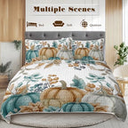 BlessLiving Quilts Queen Size Blue Orange Pumpkins Halloween Fall Bedding - Image 3