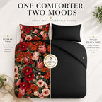 CCoutueChen Black Floral Comforter Set King, Vintage Botanical 3 Piece - Image 3