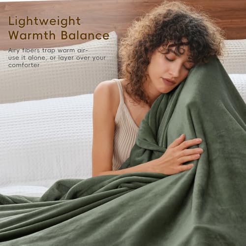 PHF Fleece Blanket Queen 90x90-300G Lightweight Airy Warmth, Olive Green - Image 2