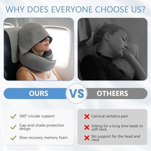 Memory Foam Travel Neck Pillow for Airplane – New Ergonomic Wrap-Around Design，Washable Cover, Carry Bag & Sleep Mask – for Sleeping Plane Train Travel Essentials (Light Gray) - Image 3