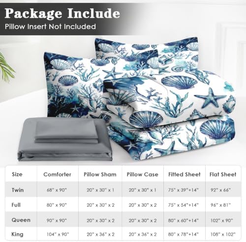 WeCozy Queen Comforter Set with Sheets, 7 Pieces Coastal Ocean Bedding - Image 6